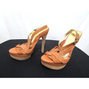 JOAN & DAVID Brown Snake Print Leather Ankle Strap Platform Stiletto Heels 7.5 M